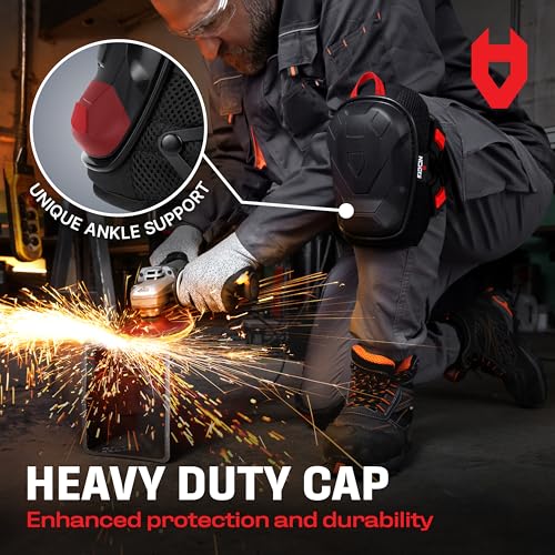 NoCry Professional Work Knee Pads for Men and Women with Non-slip Heavy Duty Cap and Ankle Support ? Soft Foam Cushion and Gel Knee Pads for Men Construction ? Easy to Fasten Kneepads with Hang Loop