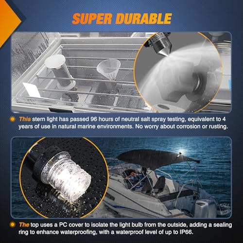 Nilight 9-Inch Marine Boat Stern Light Fold Down Anchor 360° White Navigation