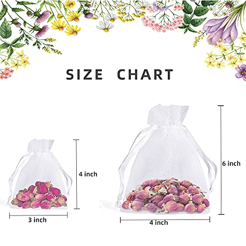 100-Pack White Organza Gift Bags - 4x6 Inch Sheer Drawstring Pouches