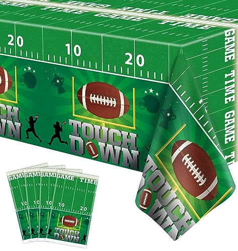 Football Tablecloths - 4 Pack Touchdown Party Covers, 86 x 51 Inch