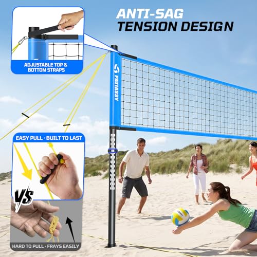 32FT Outdoor Volleyball Net Set - Adjustable Height, G-Blue & Black