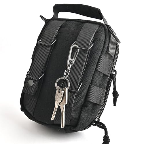 Small Carabiner Clip Set - Metal Snap Hooks for Key Chains & Gear - Gun Black+Rings 12 Set