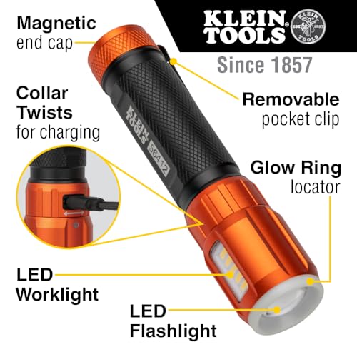 Rechargeable LED Flashlight with Flood Light - 500 Lumens, USB-C, Magnet, Pocket Clip
