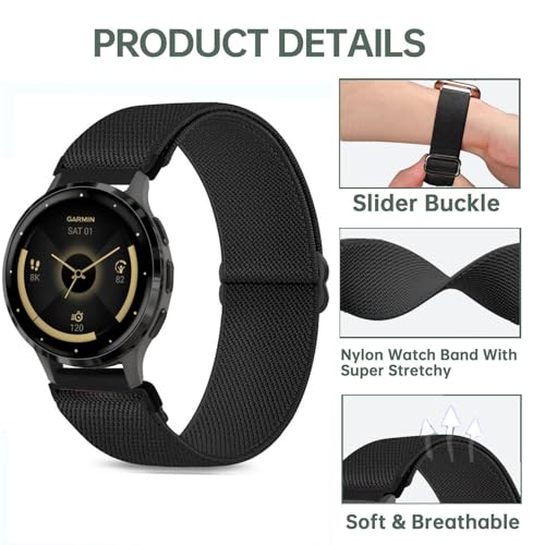Braided Stretchy Nylon Watch Bands - 2 Pack for Garmin Venu 41mm, Vivoactive 4s, Black