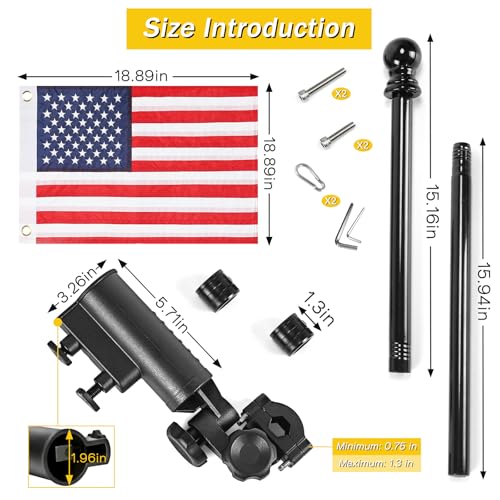 Black Golf Cart Flag Holder with USA Flag Kit - Adjustable Dual Stainless Poles