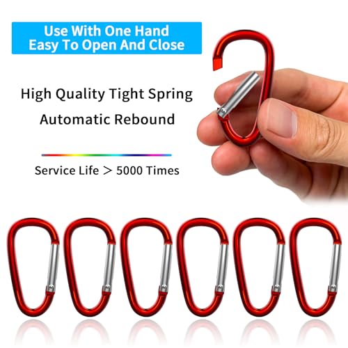 XIECHANEE 30Pcs 2" D-Shape Aluminum Carabiner Clips with Keyrings, Red