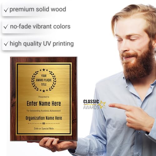 Personalized Achievement Award Plaque - UV Print Gold/Black Plate 7" X 9"