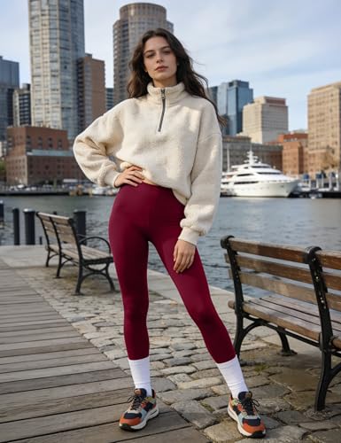 Blisset High-Waist Full-Length Leggings with Two Pockets, Burgundy, Small-Medium