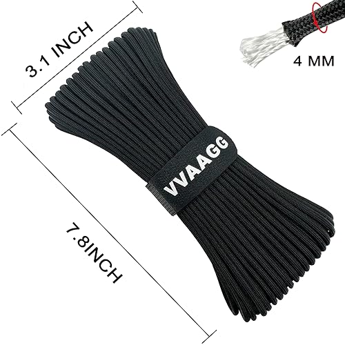 550 lb Paracord Rope - 4MM 7-Strand Nylon - Black, 100FT