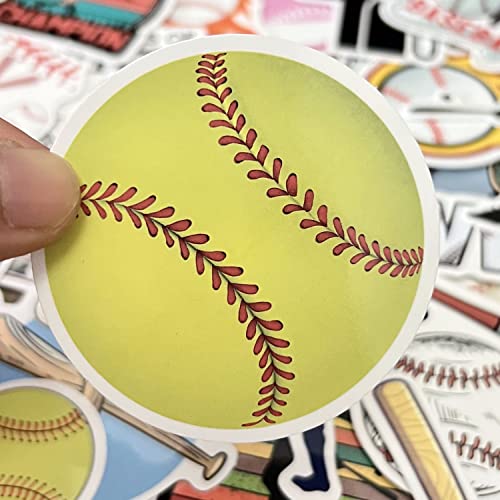 50 Pcs Baseball Sticker Pack - Waterproof Vinyl Decals for Laptops