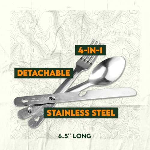 4-in-1 Stainless Steel Utensil Set - Spoon, Fork, Knife, Bottle Opener - 6.5" for Camping & Travel