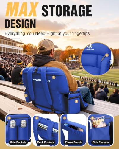 Heated Stadium Seats for Bleachers - 25" Extra Thick, 3 Heat Levels, Reclining, Blue 2PC