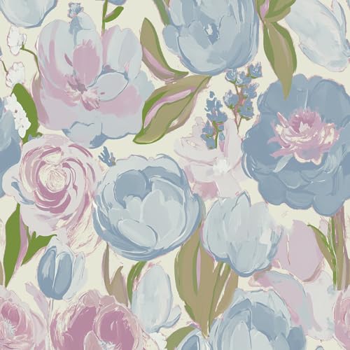 Peel and Stick Wallpaper Vintage Floral Contact Paper Blue and Purple Watercolor Floral Wallpaper 17.3¡°x78.8¡±Removable Botanical Wall Paper for Nursery Bedroom Bathroom Cabinets Drawers Shelves