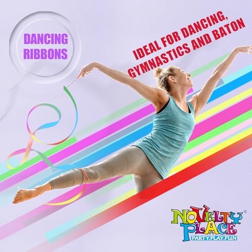 Dance Ribbons Streamers - 6.6Ft Rainbow Gymnastics Ribbon Wands - 2 Pack