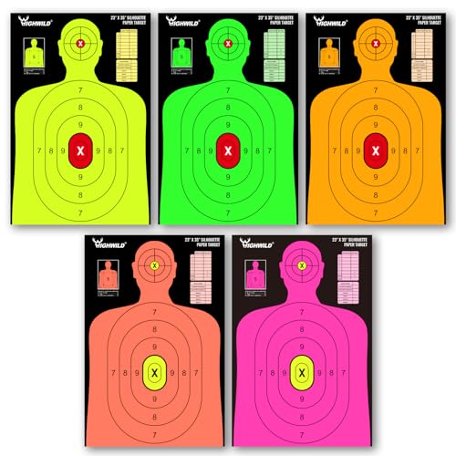 Silhouette Shooting Targets 23x35 Inch - 5 Pack Fluorescent Multi Color