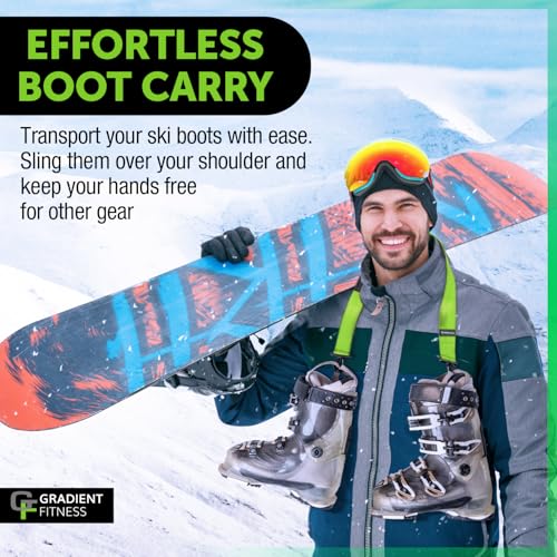 Ski & Snowboard Boot Carrier Straps - Green Anti-Slip Sling