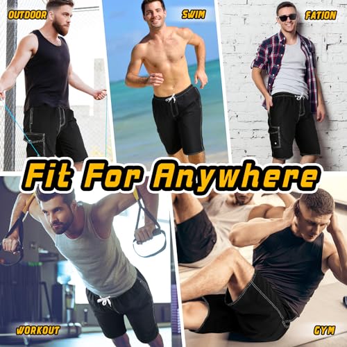Men's Quick Dry Swimming Trunks with Mesh Lining - Large Black