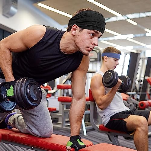 Moisture Wicking Sports Headband Set - 2 Pack Black and Blue
