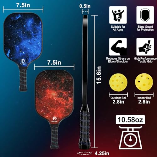 Pickleball Paddles Set of 4 - USAPA Approved, Fiberglass/Graphite, Blue & Red