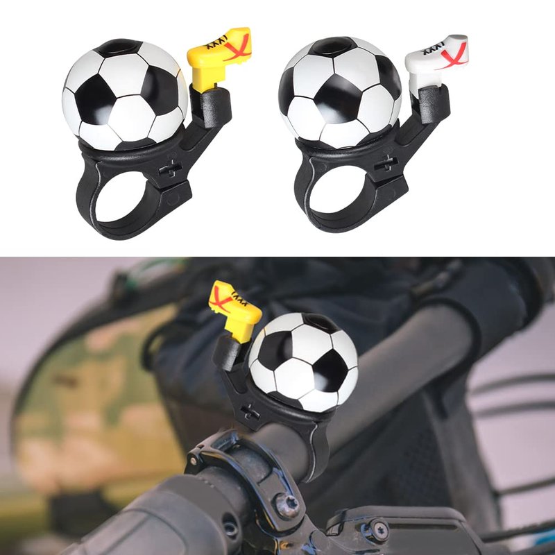2 Pcs Bicycle Bell,Football Bike Bell Crisp Sound Mini Ringtone and Fun Bicycle Horns for Boys Girls Road, Electric, Mountain Bikes(Color:Black+White)