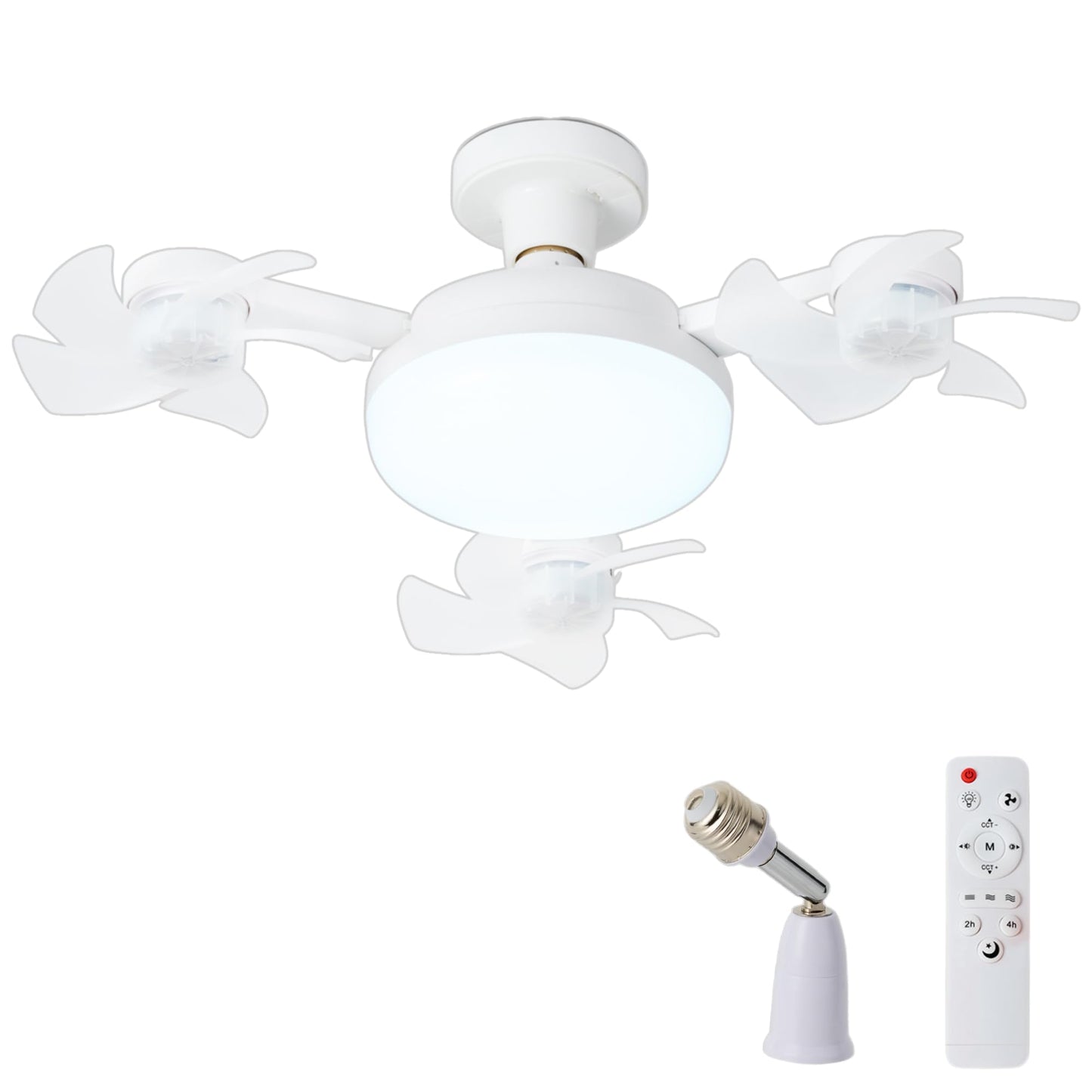 OOPTREVOL Socket Ceiling Fans with Lights and Remote 17.72" Low Profile Ceiling Fan with Light 3-Blade ABS Ceiling Fan with Light 3-Color Dimmable LED Ultra-Quiet Waterproof with Foldable Adapter