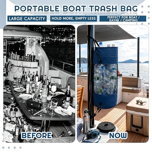 Gersoniel Navy Blue Collapsible Mesh Boat Trash Bag Garbage Can for Outdoor Activities