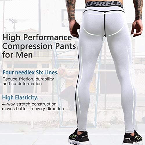 Men's Compression Pants - Workout Tights for Sports - Large/White