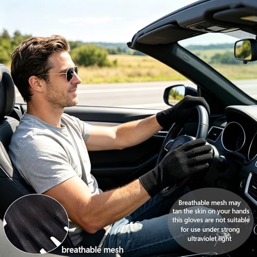 Men's Summer Cycling Gloves - Full Finger Sun Protection - Black