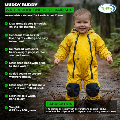 Tuffo Muddy Buddy Kids Waterproof Yellow Rain Suit 4T One-Piece Coverall