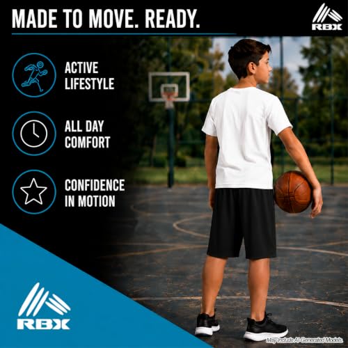 RBX Boys 2 Pack Breathable Mesh Basketball Shorts with Pockets - Green Black Camo, Kids Gym Activewear