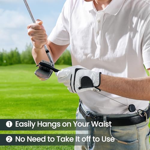 Golf Club Brush Cleaner with Retractable Zip-Line - 3 Pack Black/Red/Blue