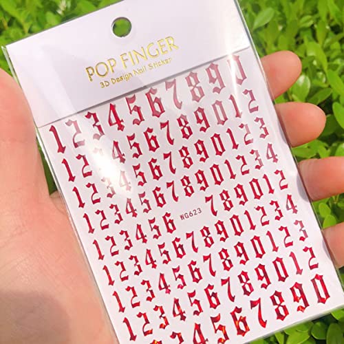 3D Number Nail Art Stickers - Luxury Laser Self-Adhesive Decals, 6 Sheets