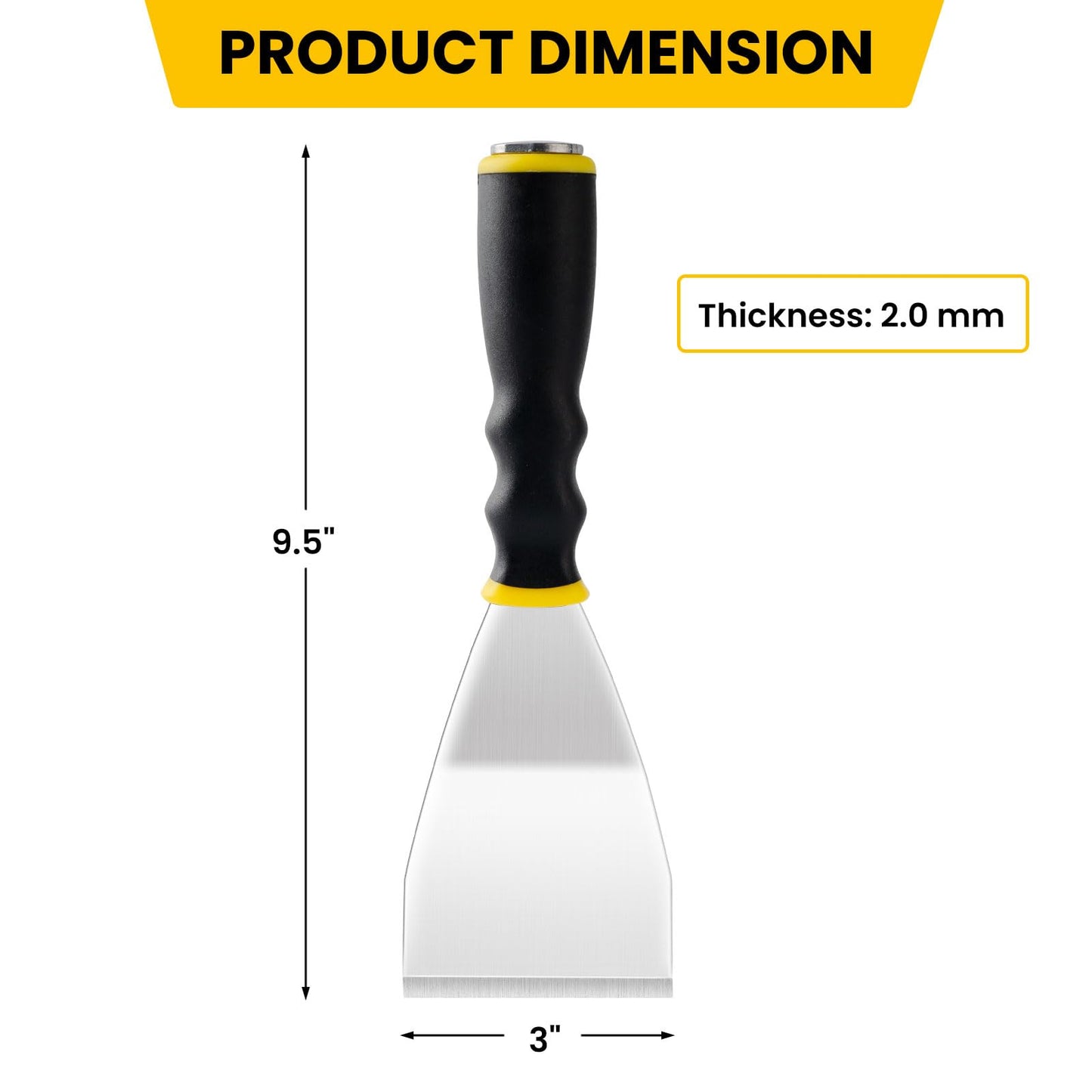 Mister Rui 3" Bent Scraper, Heavy Duty Paint Scraper Tool with Pole Socket Hammer End, Stainless Steel Bent Blade with Anti Slip Rubber Handle, Curved Floor Scraper for Cleaning, Removing, Repairing
