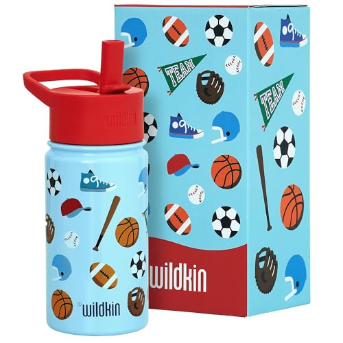 Wildkin Kids Stainless Steel Water Bottle 14oz Game On – Vacuum Insulated, Durable, Kid-Friendly