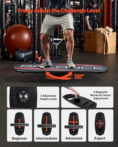 VEVOR 32 Inch Balance Board Trainer for Adults - 2-in-1 Wooden Wobble & Surf Training Equipment with Roller, Magnetic Stoppers, Storage Rack