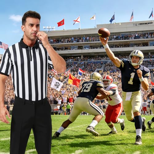 Men's Referee Costume Kit - Striped Shirt, Whistle & Flag - Large