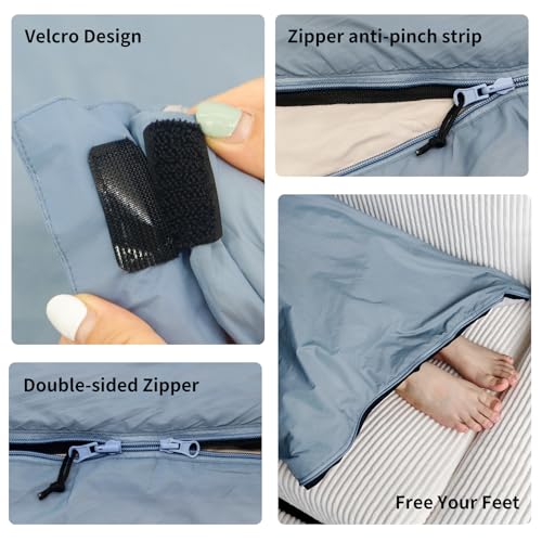 NewDoar Ultralight Sleeping Bag for Warm Weather - Blue, Medium Fit (5'7" & Under), 50-70°F