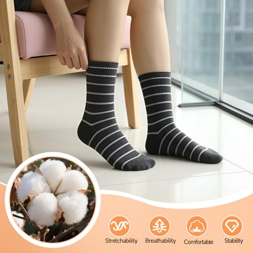 Retro Stripe Crew Socks for Women - 5 Pairs