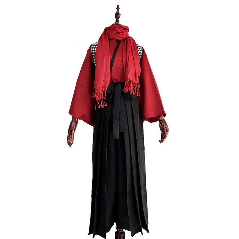 Japanese Hakama Pants Traditional Kimono Hakama Aikido Kendo Uniform Martial Arts Samurai Costume(11-red Top,Medium)