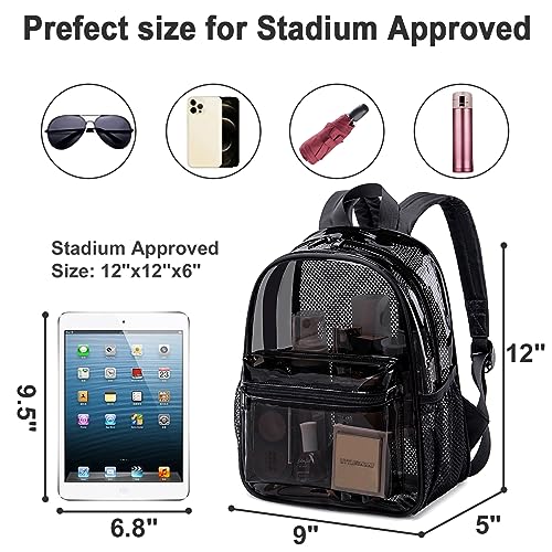 Black Clear Mini Backpack Stadium Approved 12x9x5 Small Transparent Bag for Events