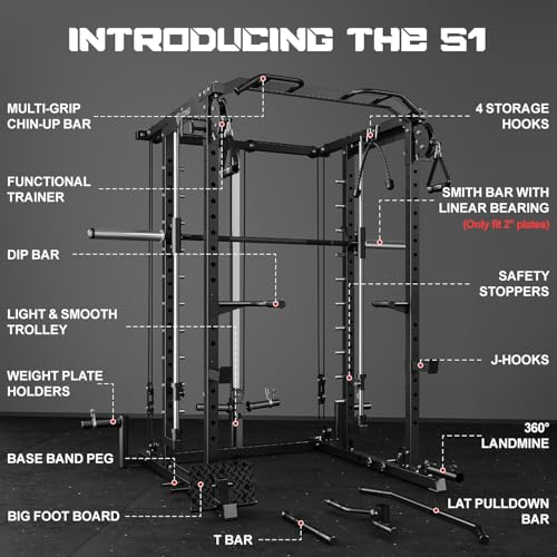 S1-V4 Smith Machine - 2000LBS Power Cage with Cable Crossover - Black