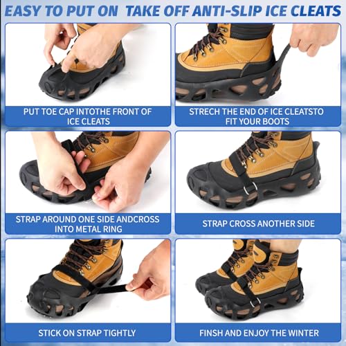 Ice Cleats for Shoes and Boots - 30 Spike Crampons, Medium Size