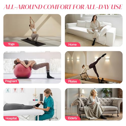 Pilates Socks with Grips for Women - 2 Pairs Crew Black