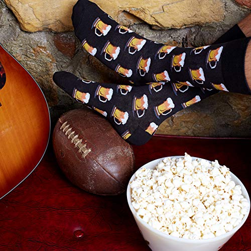Hot Sox Men's Beer Crew Socks 6-12 Black - Fun Cocktail Drink Pattern