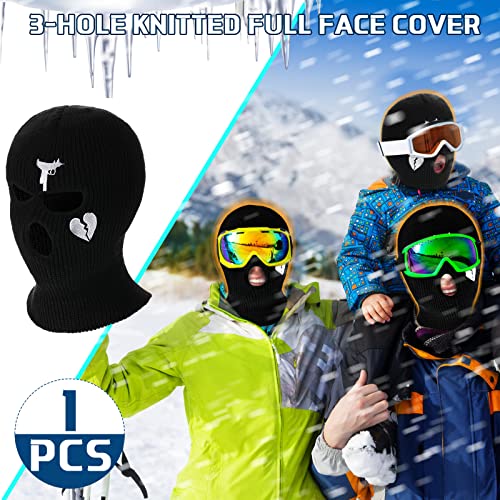 3-Hole Knitted Ski Mask - Windproof Balaclava Full Face Cover - Black
