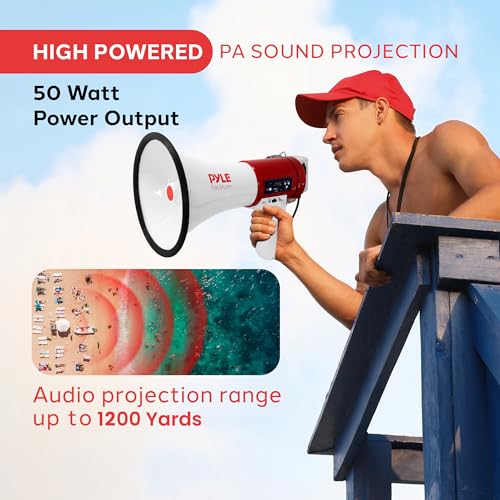 50W Megaphone Bullhorn with Siren & Detachable Microphone - 1600 Yards