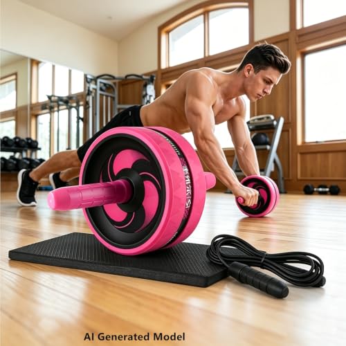 Ab Roller Wheel Set for Abs Workout - Includes Knee Mat & Jump Rope - Pink