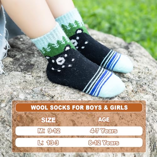 Kids Wool Socks 8-12 Years Boys Girls Merino Wool Hiking Athletic Socks Bear Design
