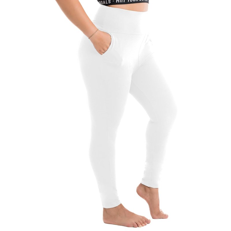 Walifrey Plus Size Leggings with Pockets for Women, High Waist Opaque Tummy Control Leggings White XXL