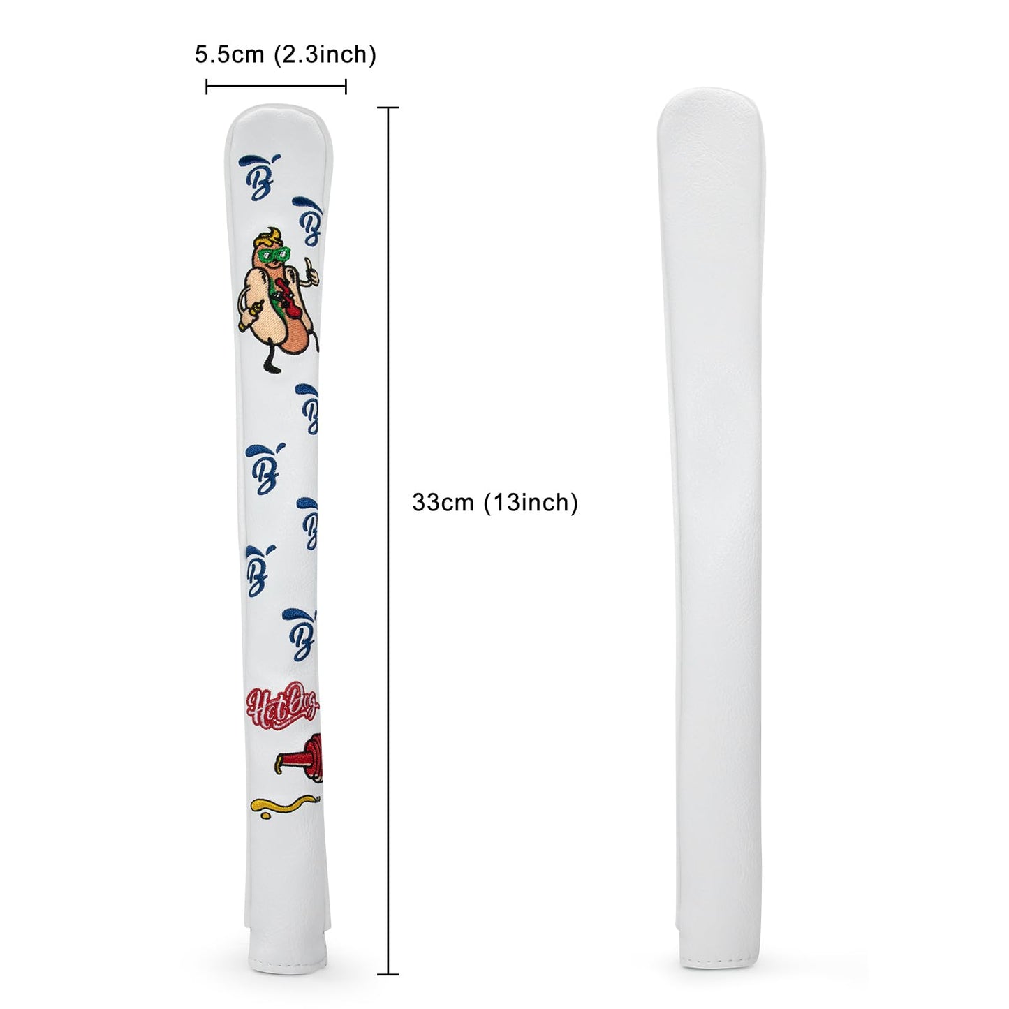 BAIRBRE Golf Alignment Stick Cover Hot Dog Design Premium Leather Golf Cover for Alignment Stick Holds 2 Sticks, White